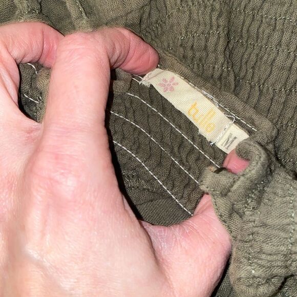 Tulle 100% cotton Dress Top Blouse Military Green Strap Boho Hippie Medium M - Picture 5 of 5